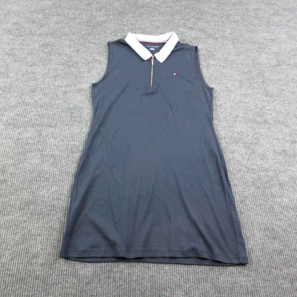 Tommy Hilfiger Dress Womens XL Blue Tank Dress Collared Zip 100% Cotton NWT